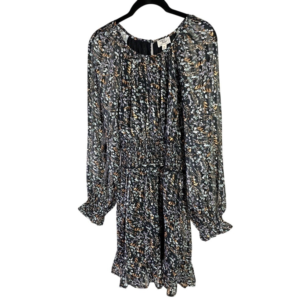 Dizzy Lizzy Black Floral Print Long Sleeve Mini Dress‎ - Size M
